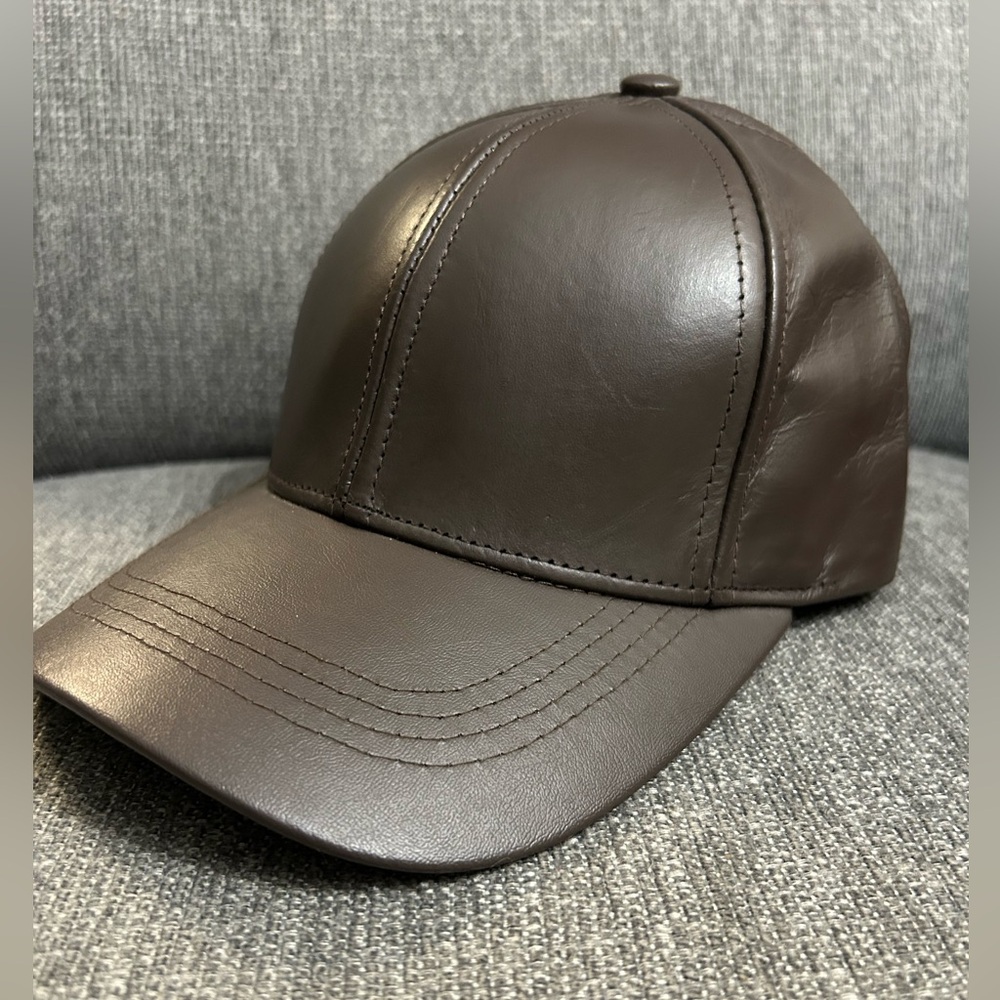 Brown Genuine Leather Baseball Cap